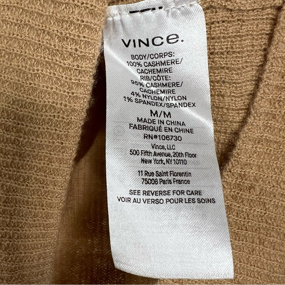 Vince Cashmere Long Sleeve V-Neck Henley in Camel, size M - Picture 5 of 7